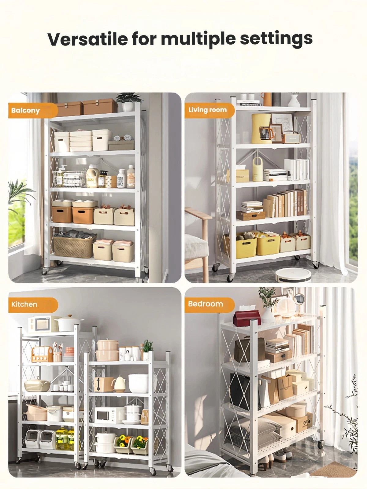 Heavy Duty Foldable Metal Shelves with Wheels
