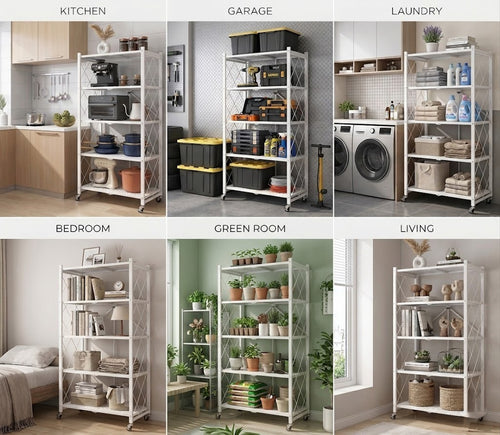 Heavy Duty Foldable Metal Shelves with Wheels